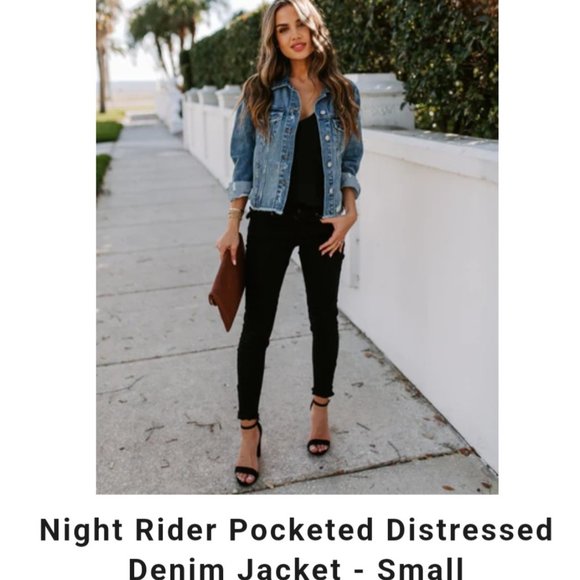 Vervet Night Rider Pocketed Distressed Denim Jacket Size S - Picture 6 of 6